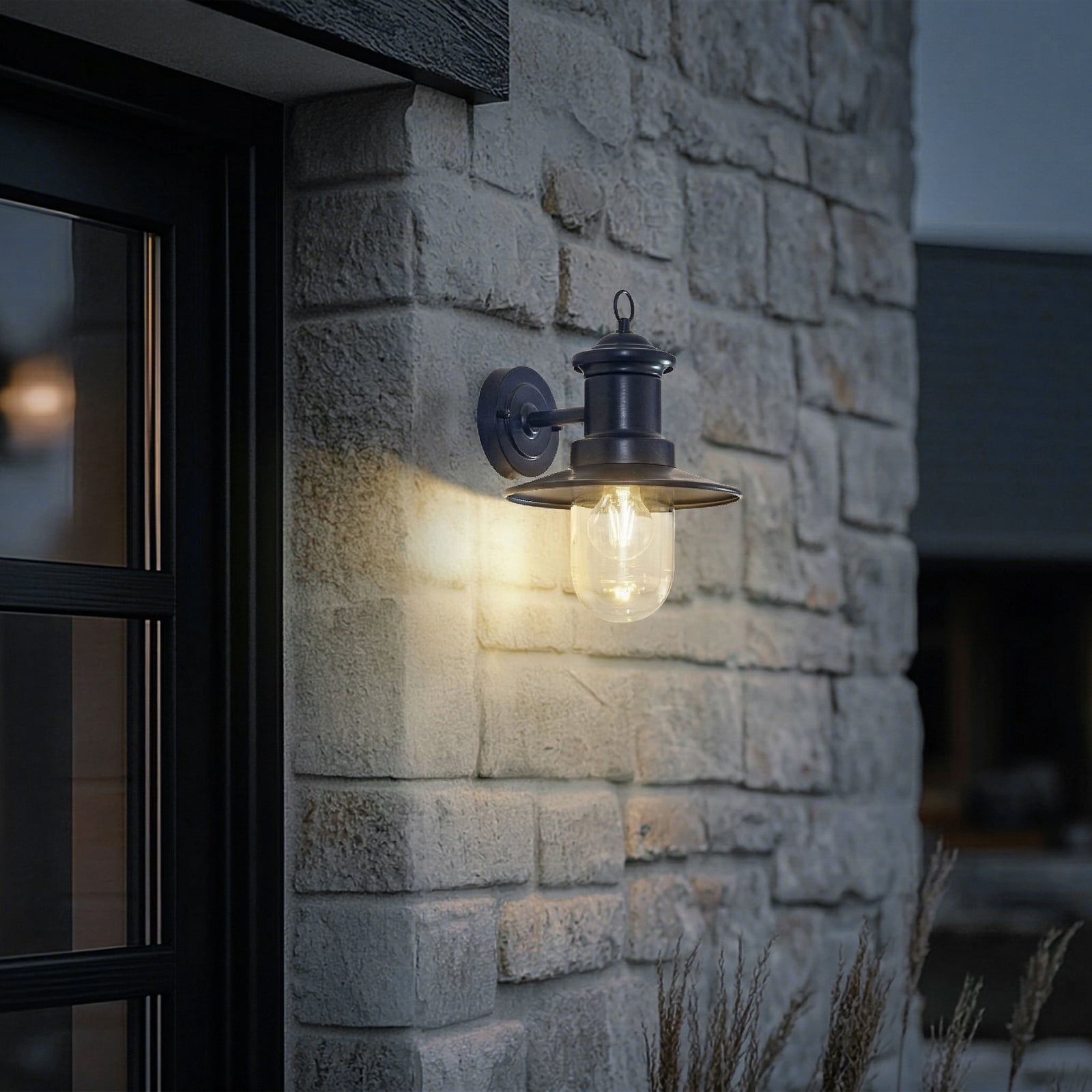 Lindby Eloretta -seinävalaisin, musta/sininen, teräs, IP44, E27