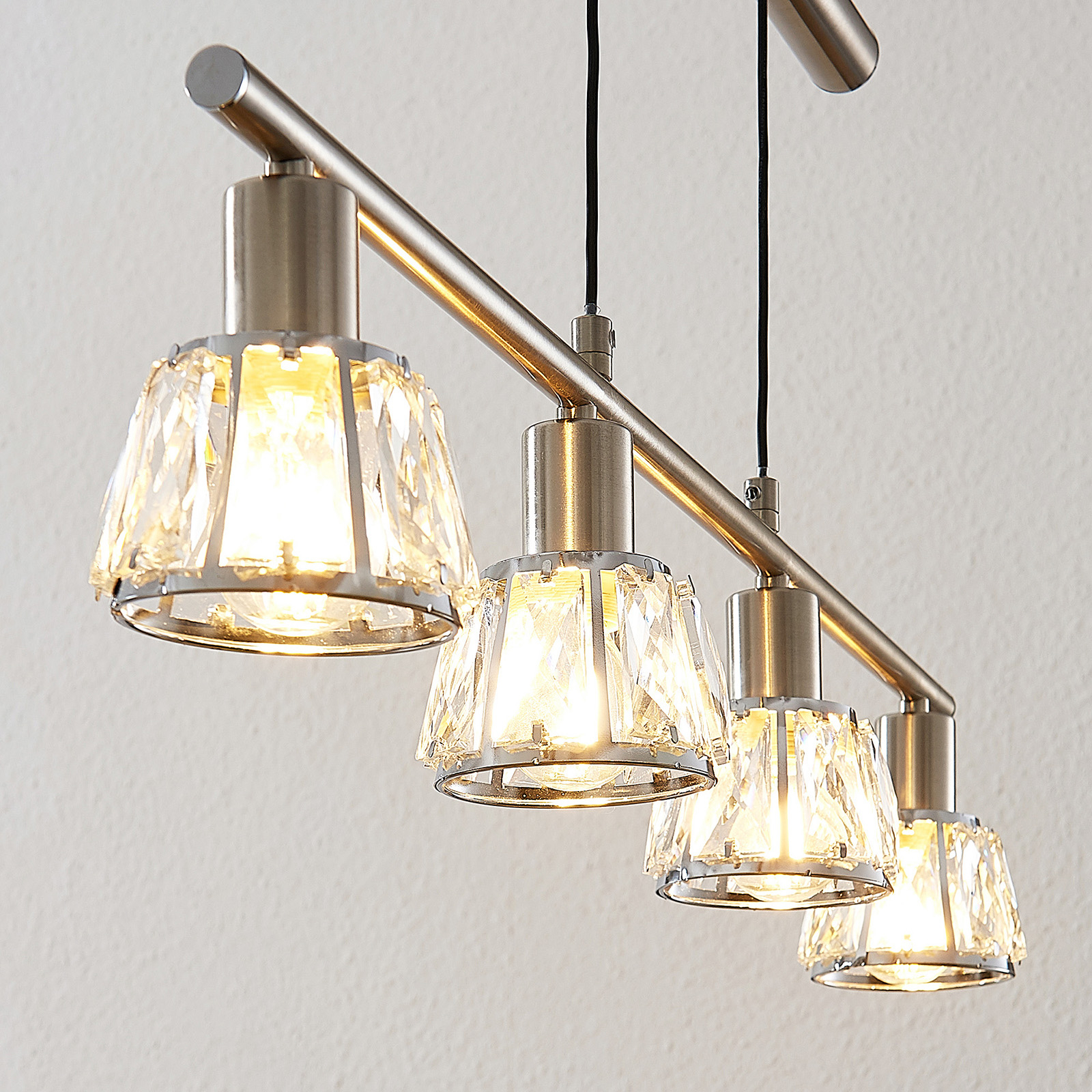 Lindby Kosta pendant light, adjustable, nickel, for Living / Dining Room, glass, steel, E14, 40 W, energy efficiency: A++, L: 78 cm, W: 10 cm