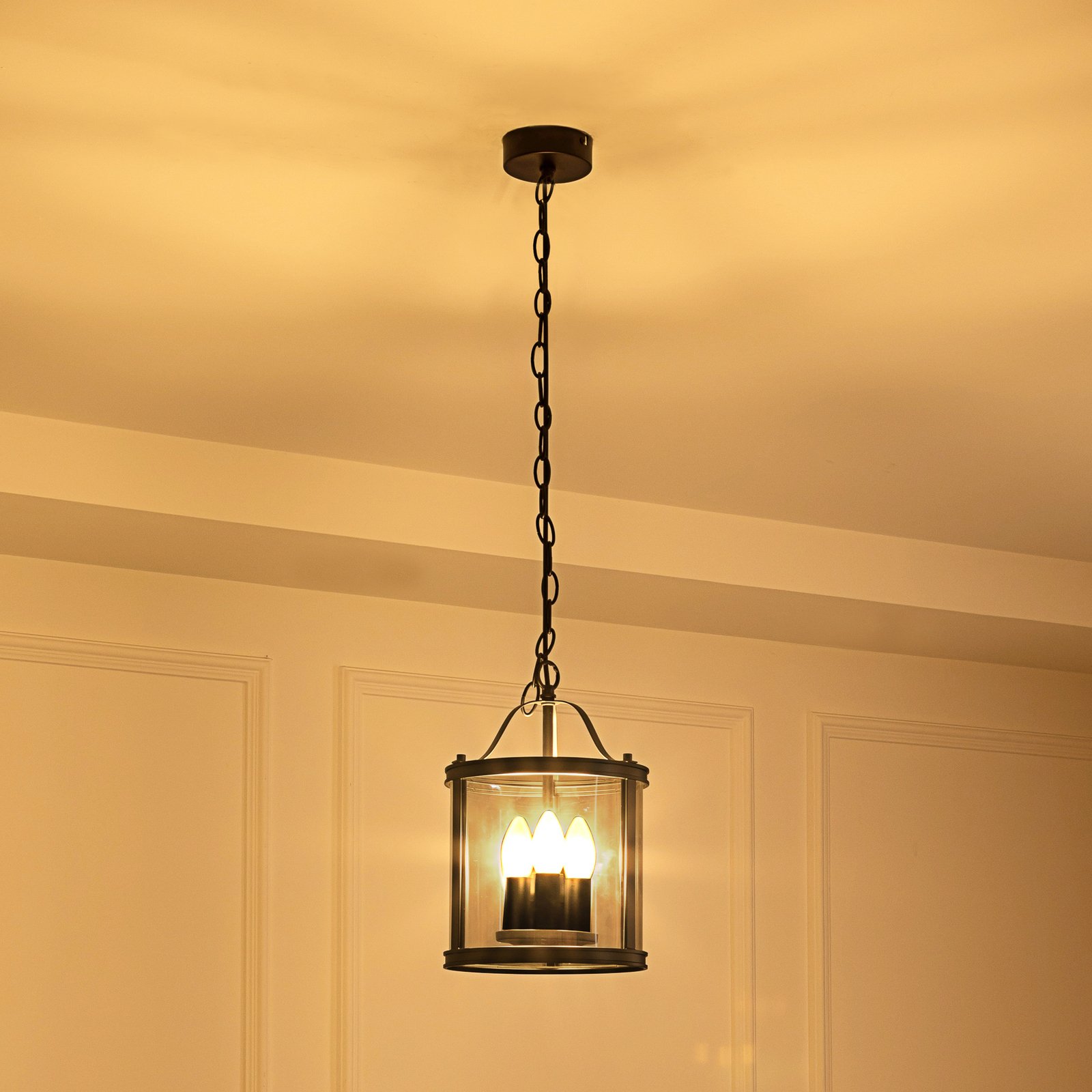 Lucande candeeiro suspenso Eryk, Ø 23 cm, preto, vidro, 3 lâmpadas