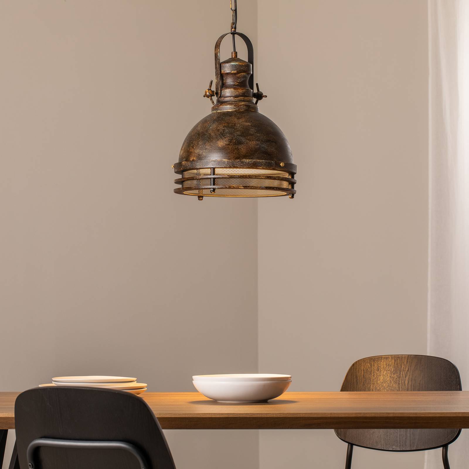 Hängeleuchte Saglam, 1-flammig, altmessing, Ø 30 cm, Metall günstig online kaufen