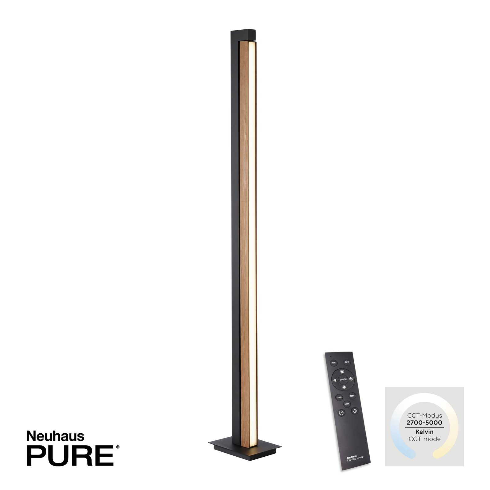 Pure Lines LED vloerlamp, afstandsbediening, hout