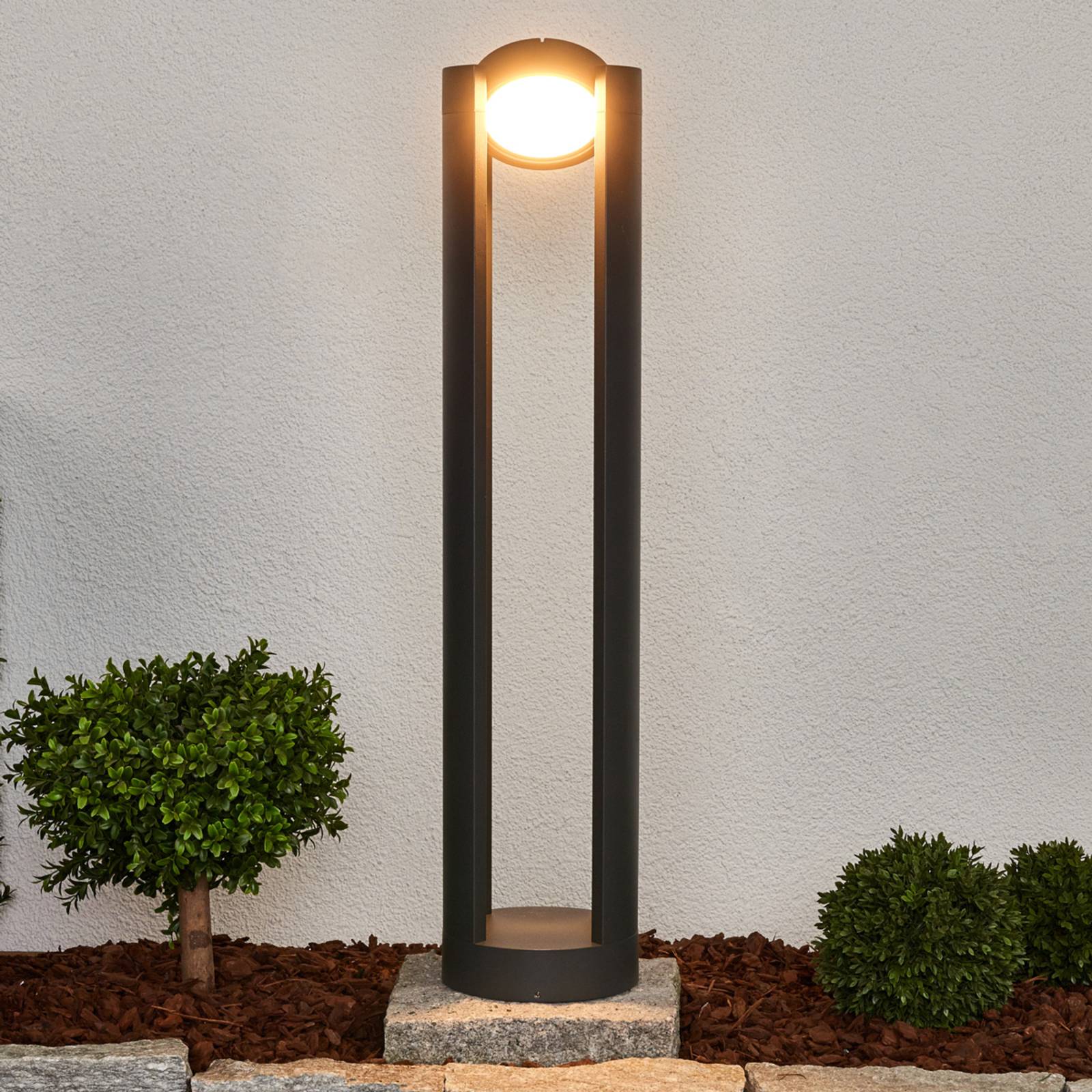 Słupek oświetleniowy LED Lucande Dylen, szary, aluminium, wysokość 80 cm