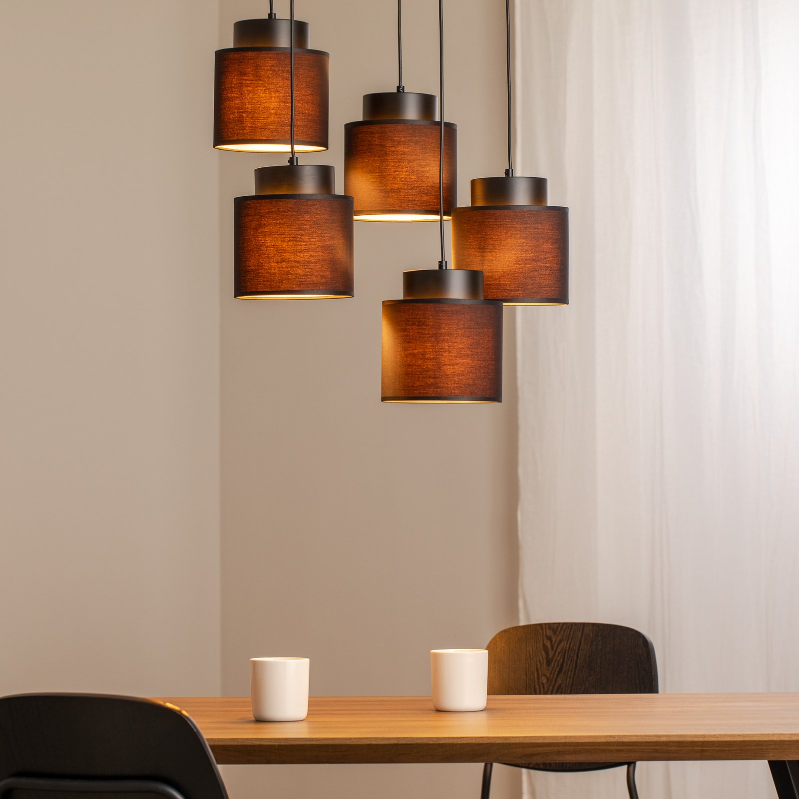 Pendellampe Soho zylindrisch rund 5fl schwarz/gold