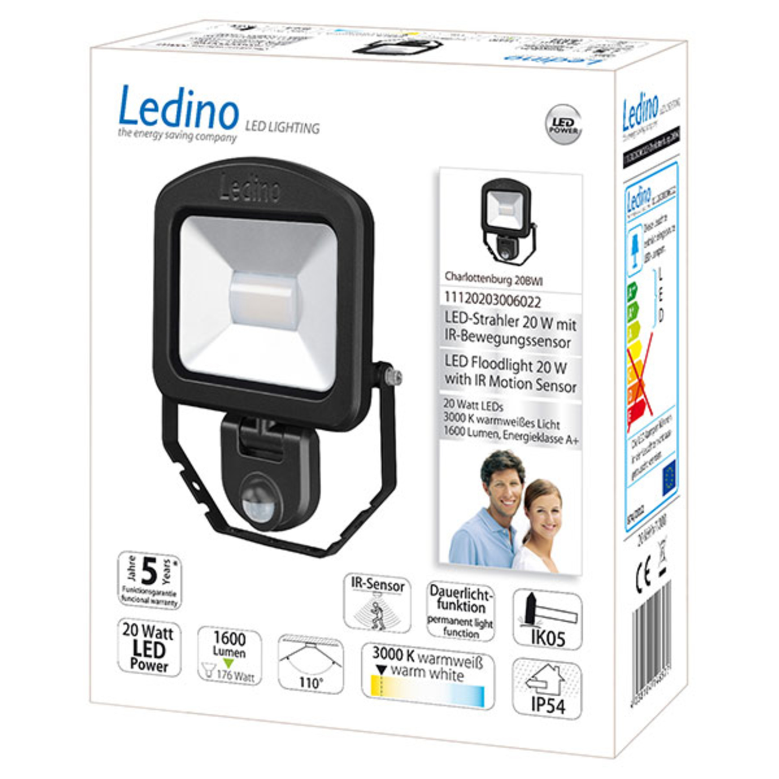 LED-Strahler Charlottenburg Sensor schwarz 3.000K