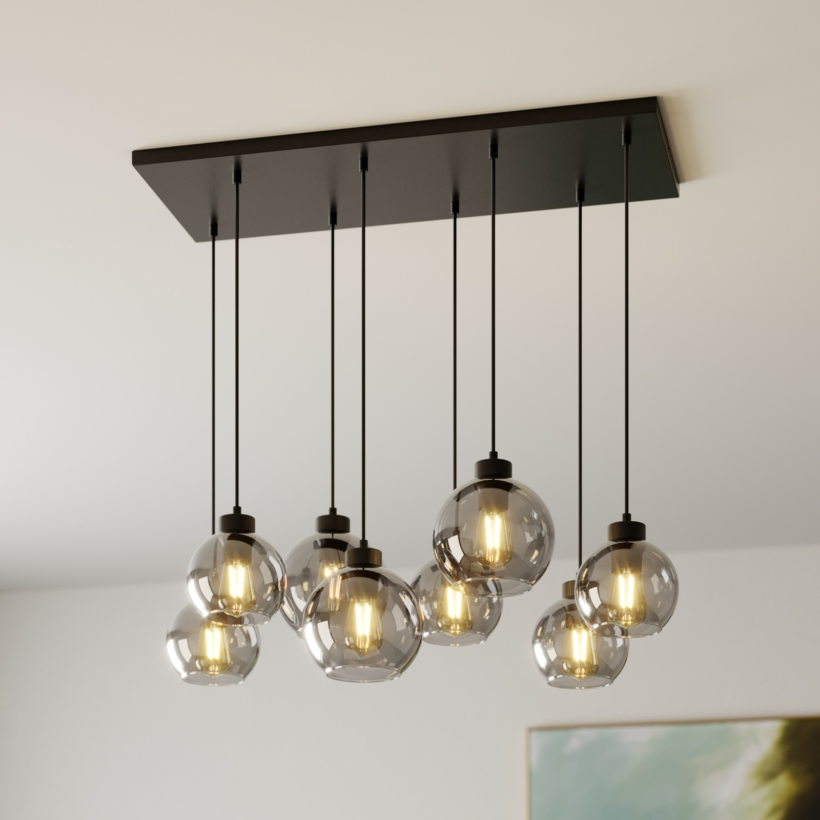 Lampa wisząca Cubus, 8-punktowa, grafitowa