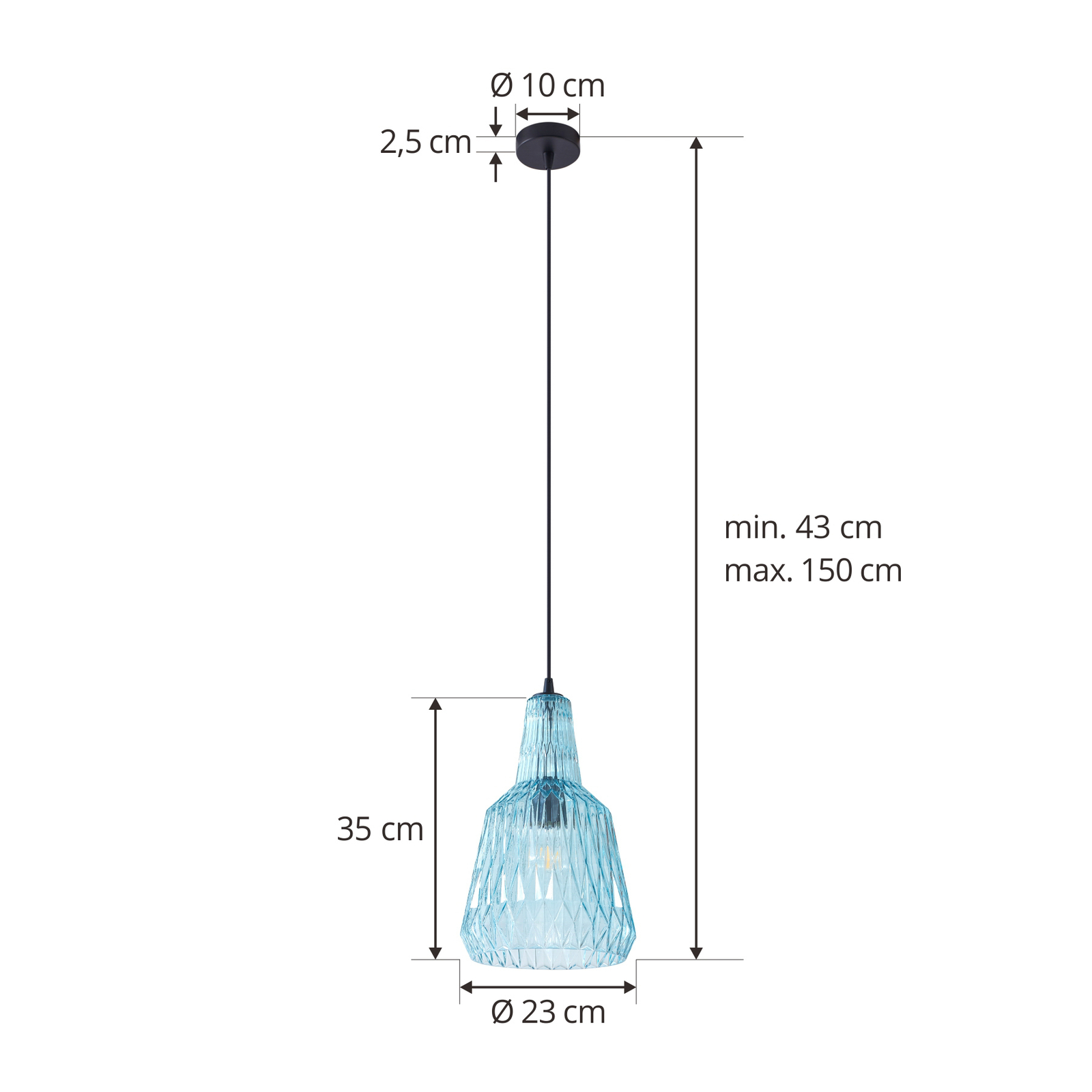 Lindby hanglamp Belarion, blauw, 1-lamp, glas, Ø 23 cm