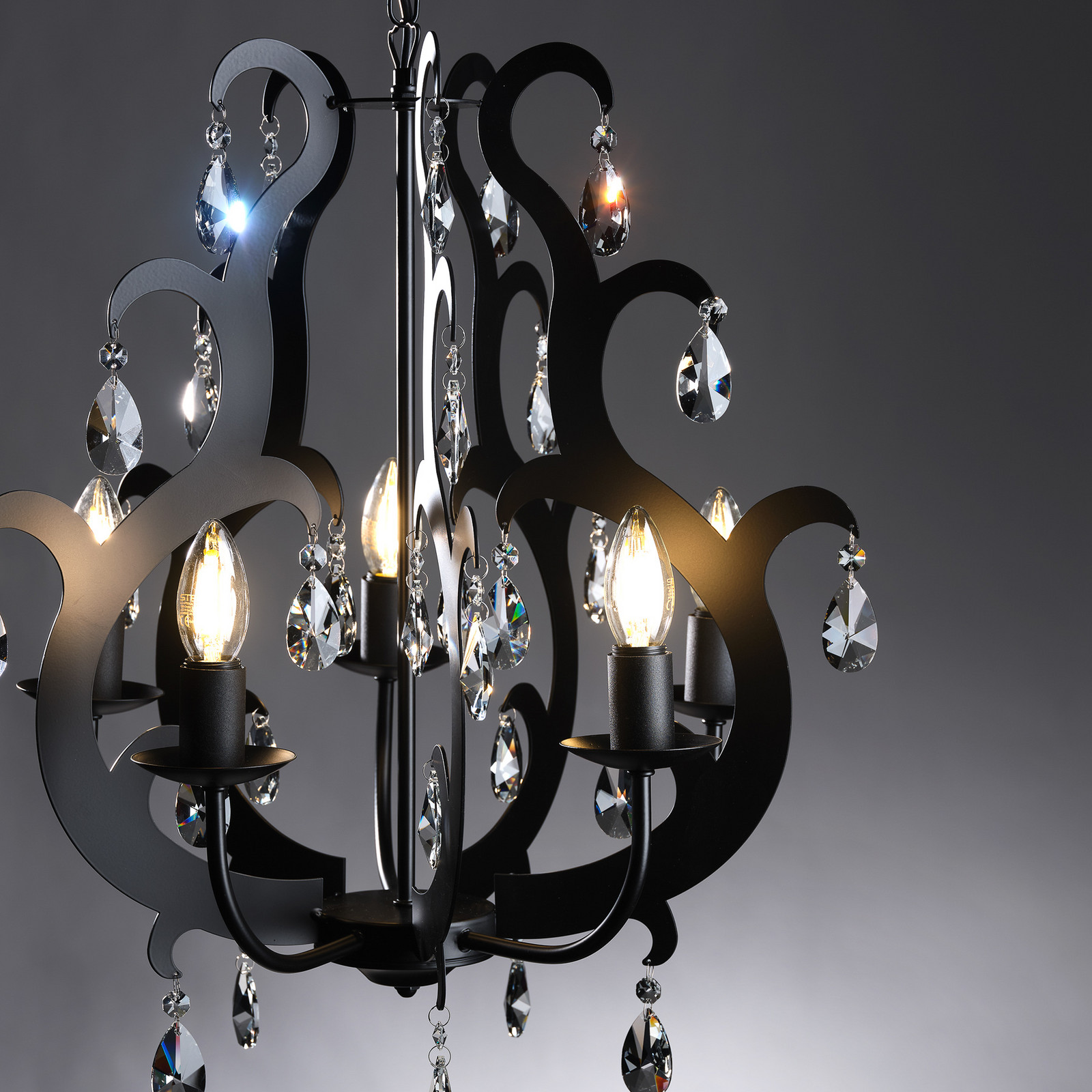 Candelabru Jane metal negru 5 becuri cristal