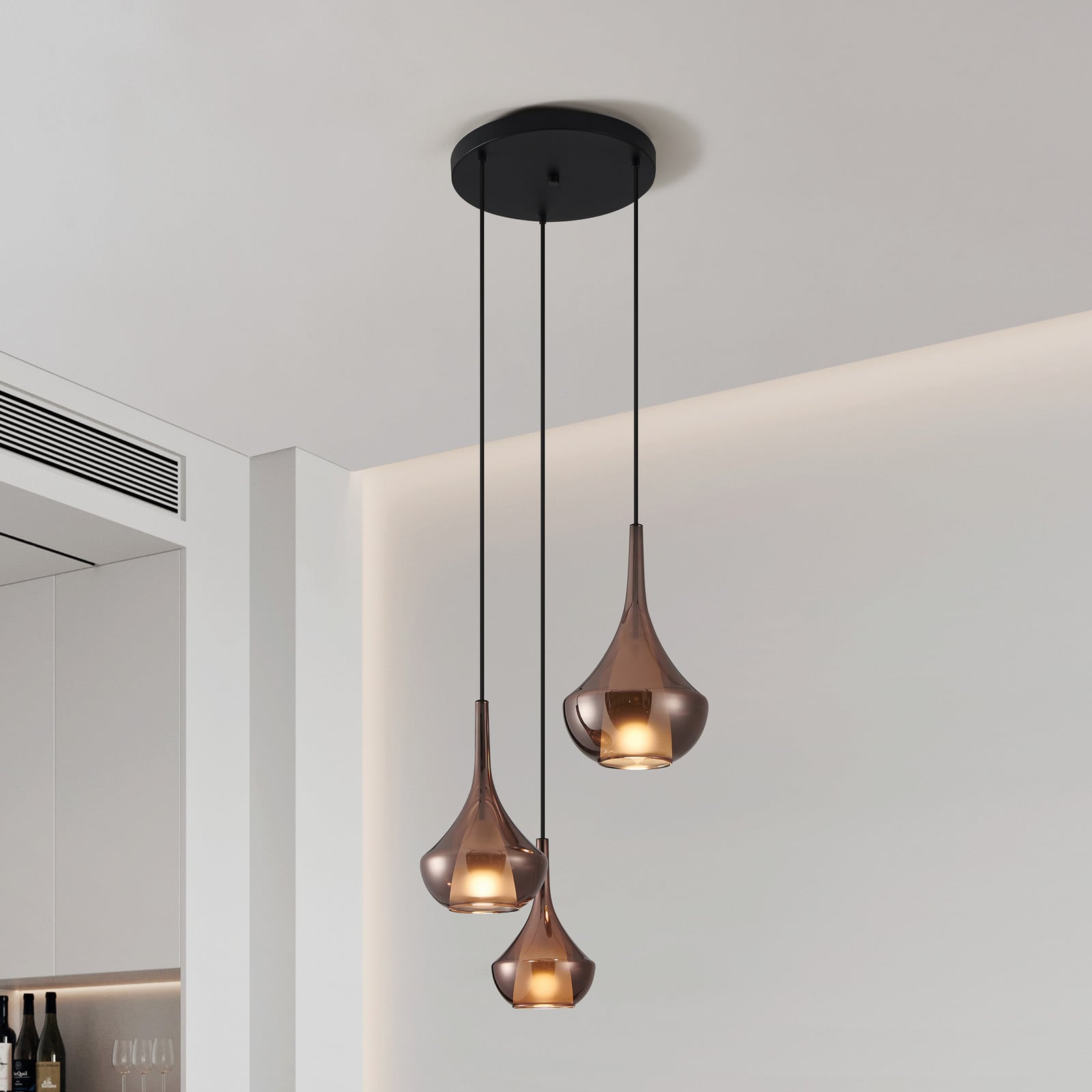 Lampă suspendată Stars of Light Almoster cupru Ø 55 cm cu 3 becuri - Camera de zi / sufragerie - Modern - cupru / negru - Sticlă