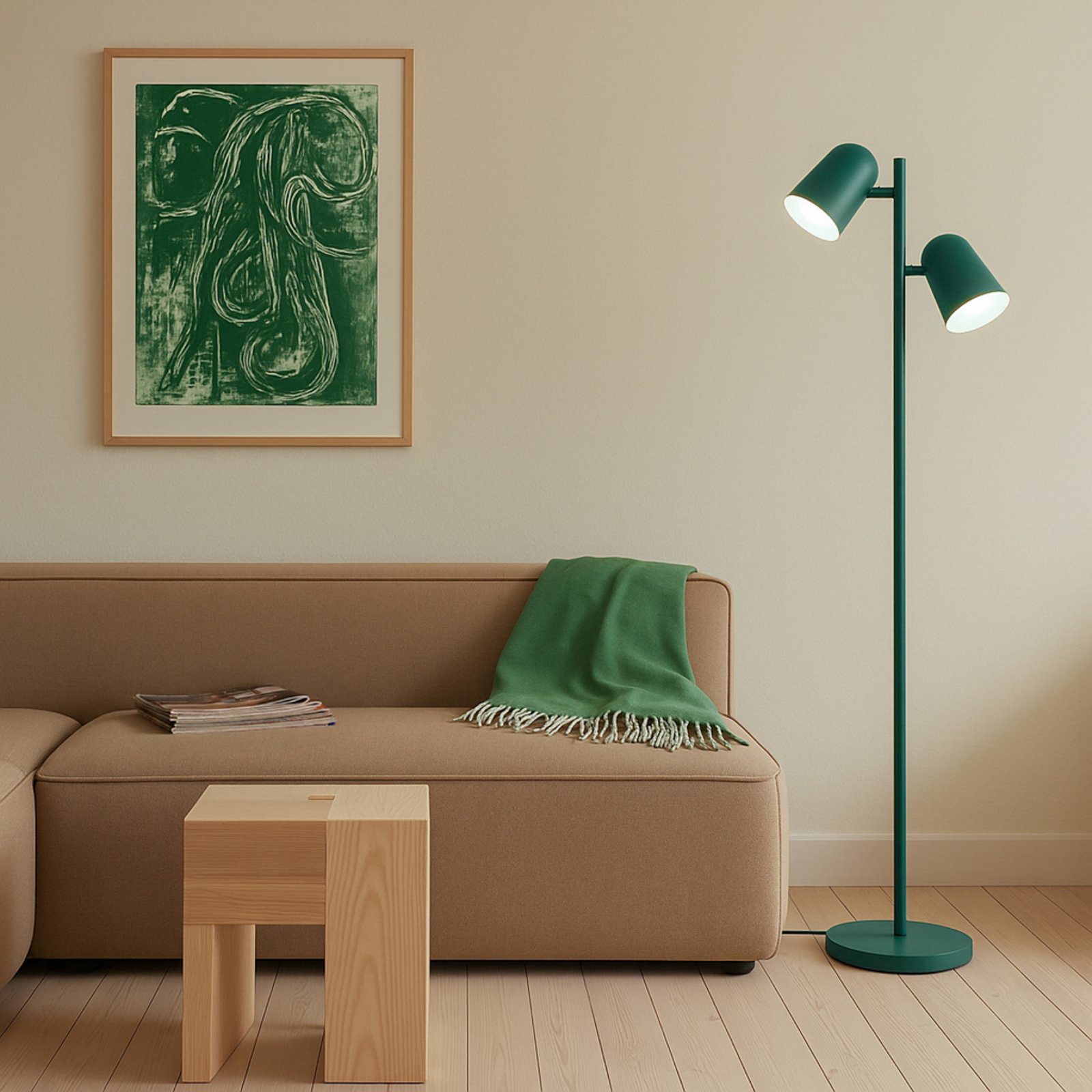 Lindby põrandalamp Isara, roheline, 165 cm, 2-lüliline, metall, E27