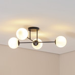 Glassy ceiling lamp, 4-bulb, crossed, black/opal