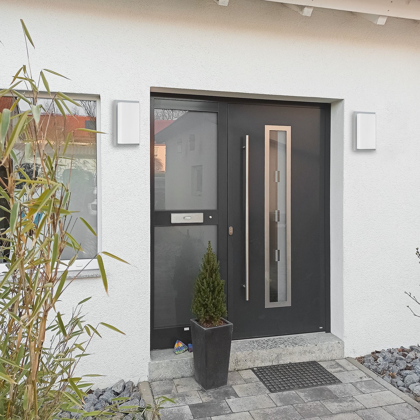 Venkovní nástěnné svítidlo 059, nerezová ocel, opálové sklo, 29 cm, IP44, E27