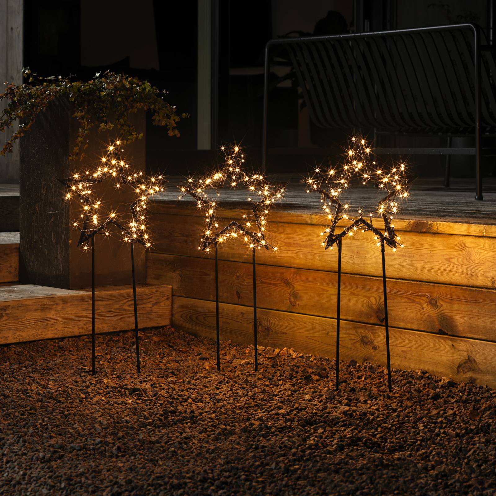 Konstsmide Christmas LED metalen ster met aardspies 3 per set, IP44