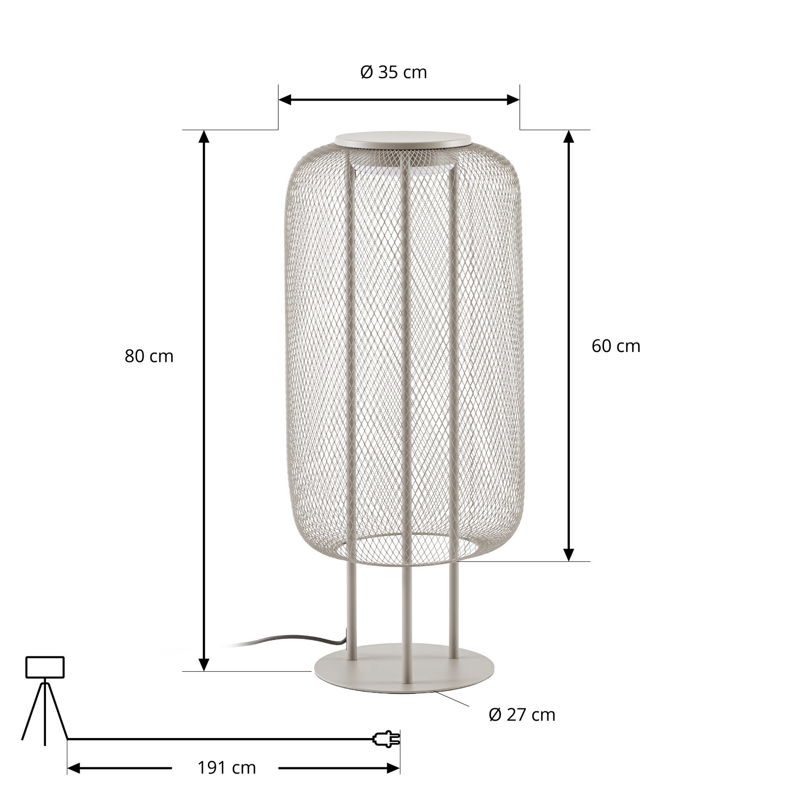 Lucande LED-lattiavalaisin Korvyn, kiviharmaa, korkeus 80 cm, IP44