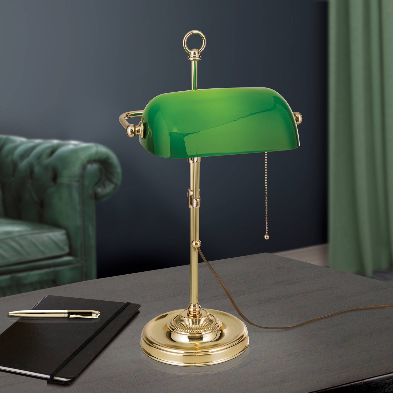 Orion Lampe de banquier Harvard interrupteur laiton/vert