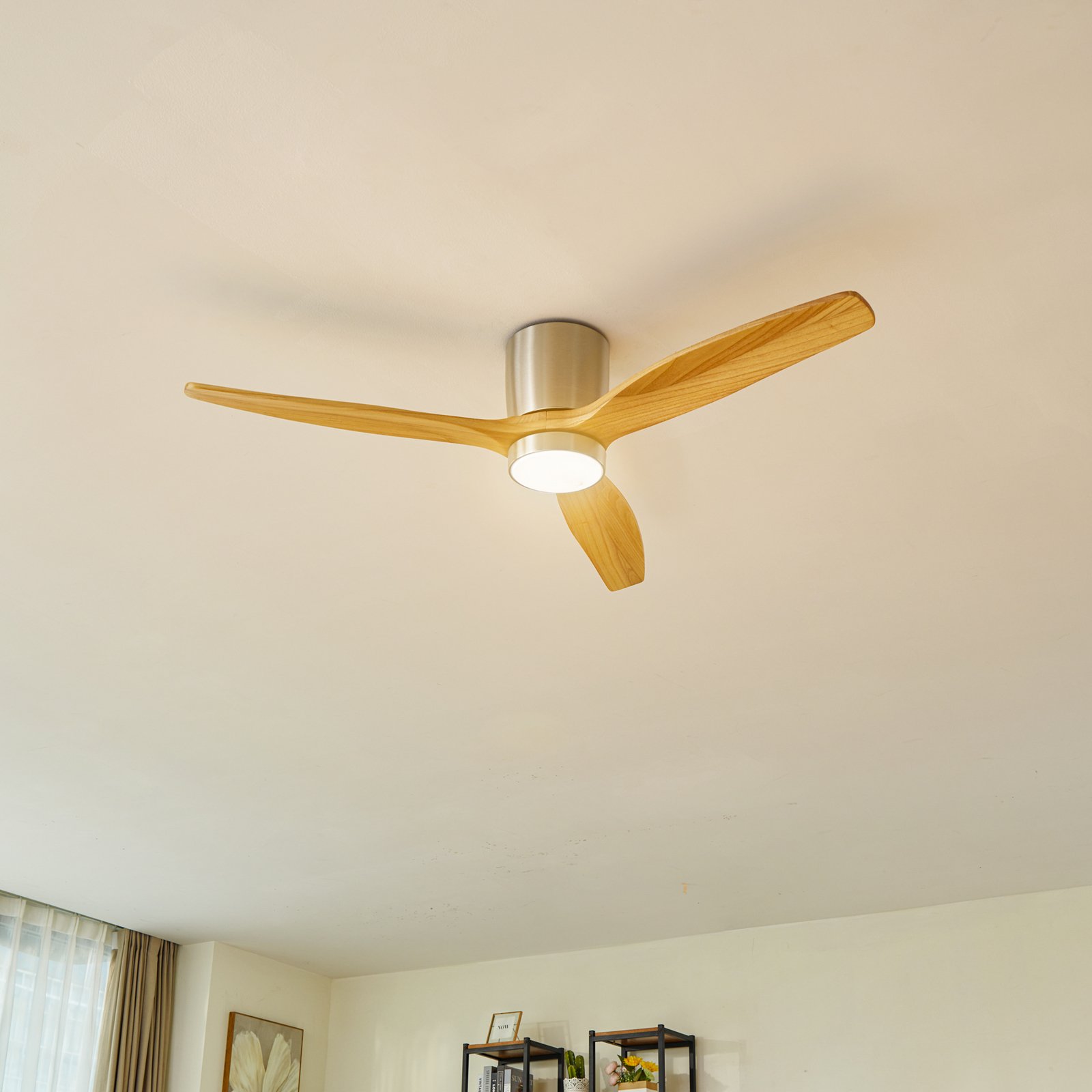 Faipari LED Ventilateur de plafond Nikkel/Bois - Lucande