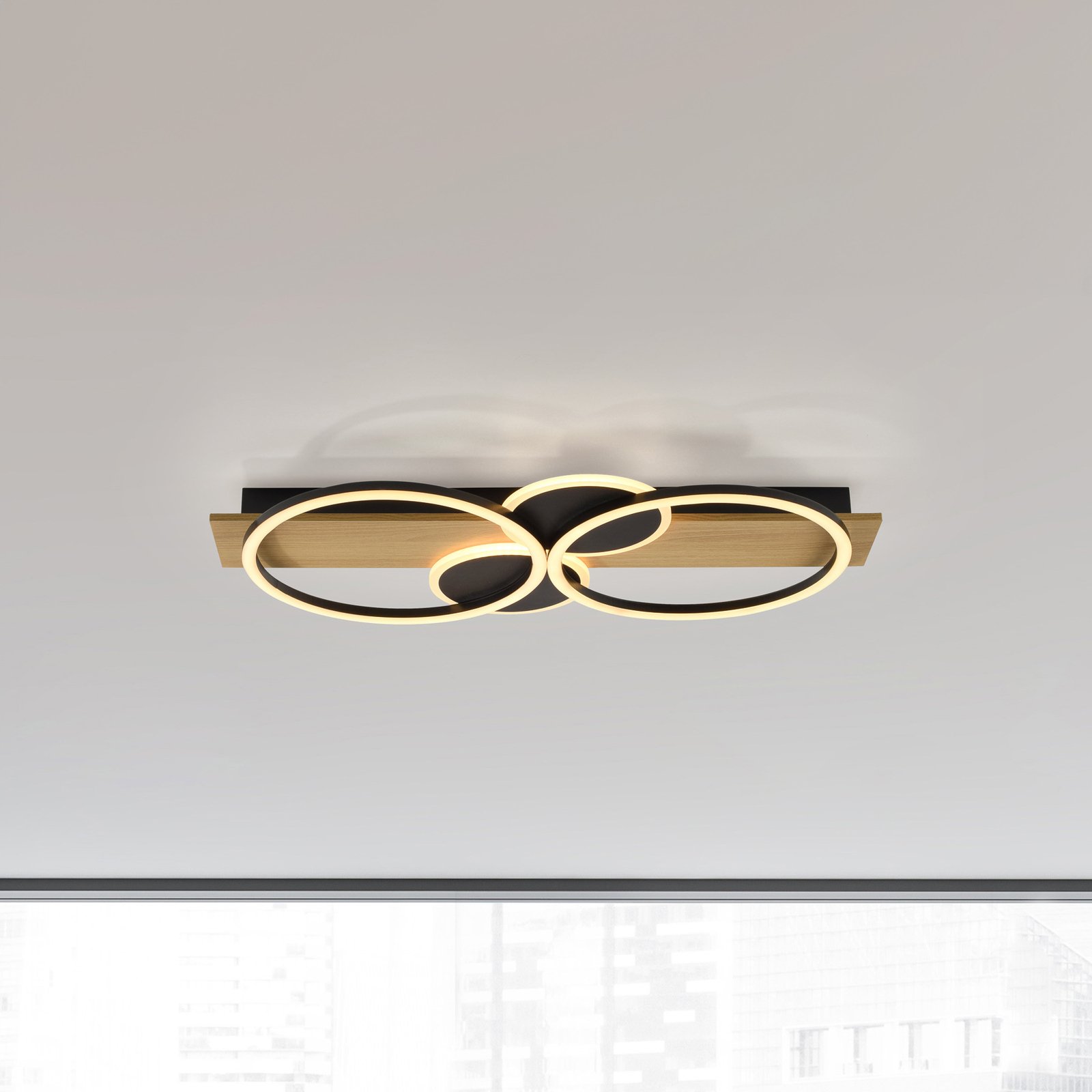 JUST LIGHT. Trooper LED ceiling light, iron, wood