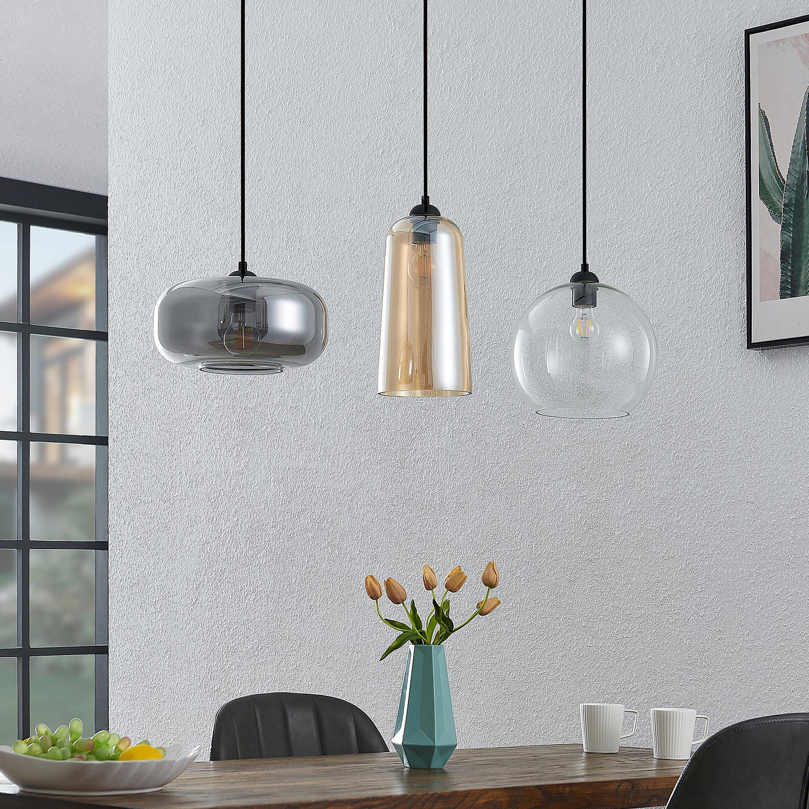 Lucande Wilja glazen hanglamp, 3-lamps, driekleurig