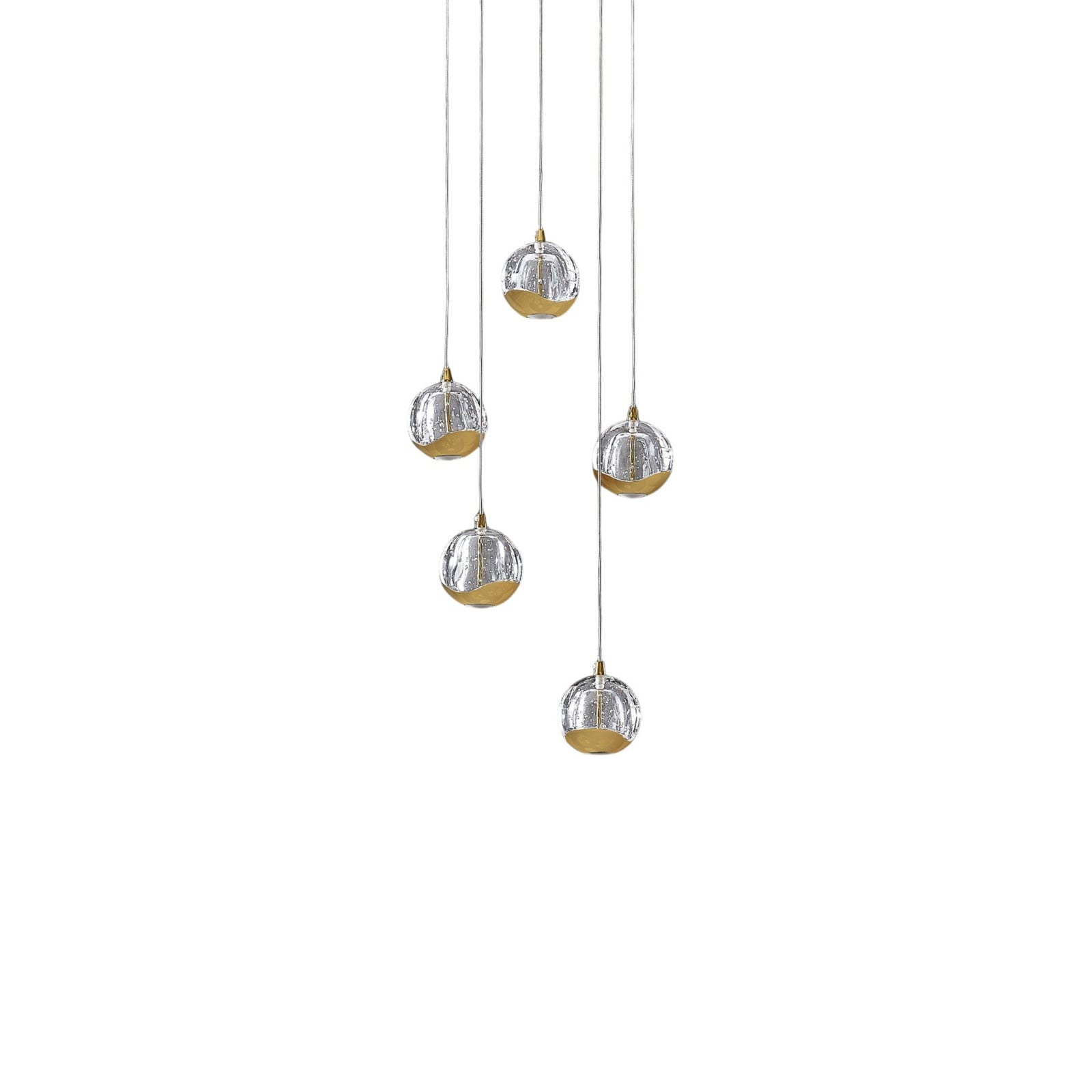 Lucande LED piekaramā lampa Hayley, Ø 30 cm, 5 gaismas, zelta, stikls