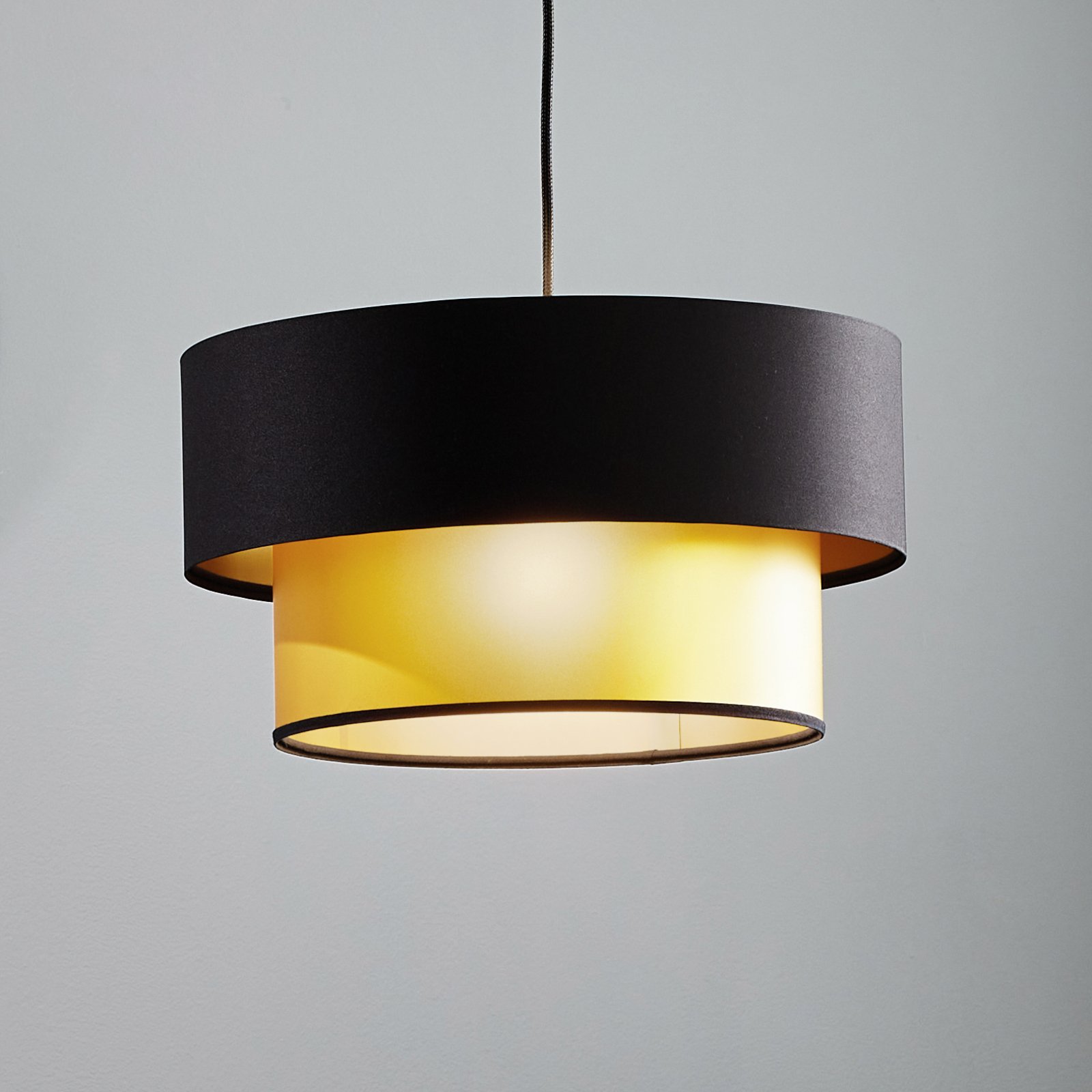 Dorina hanging light, black/gold, Ø 40cm