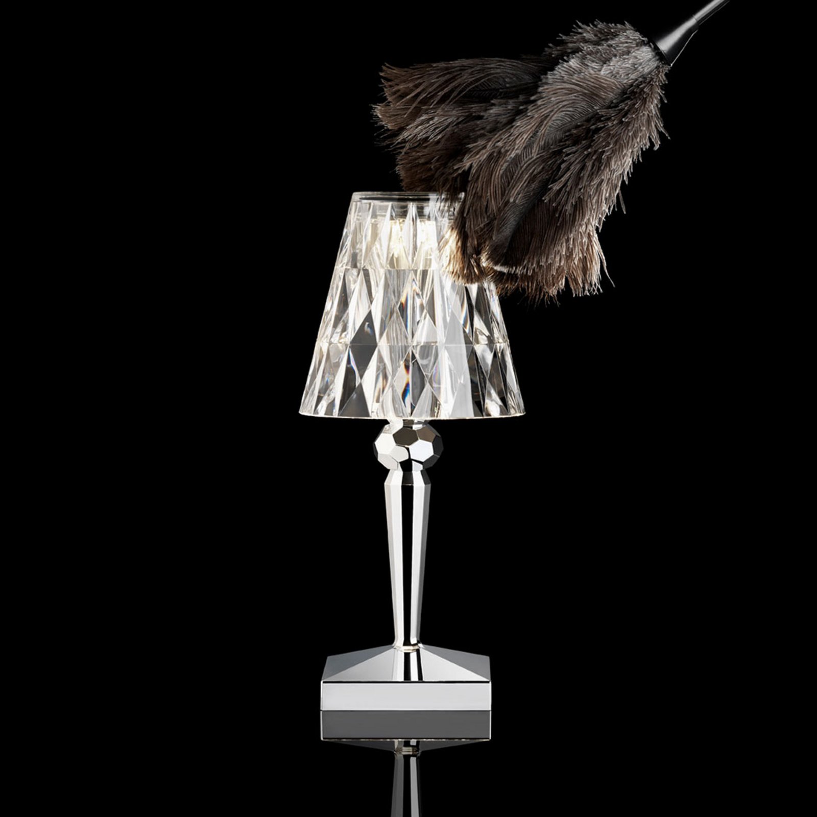 Kartell Battery LED battery-powered table lamp, chrome-coloured, IP54