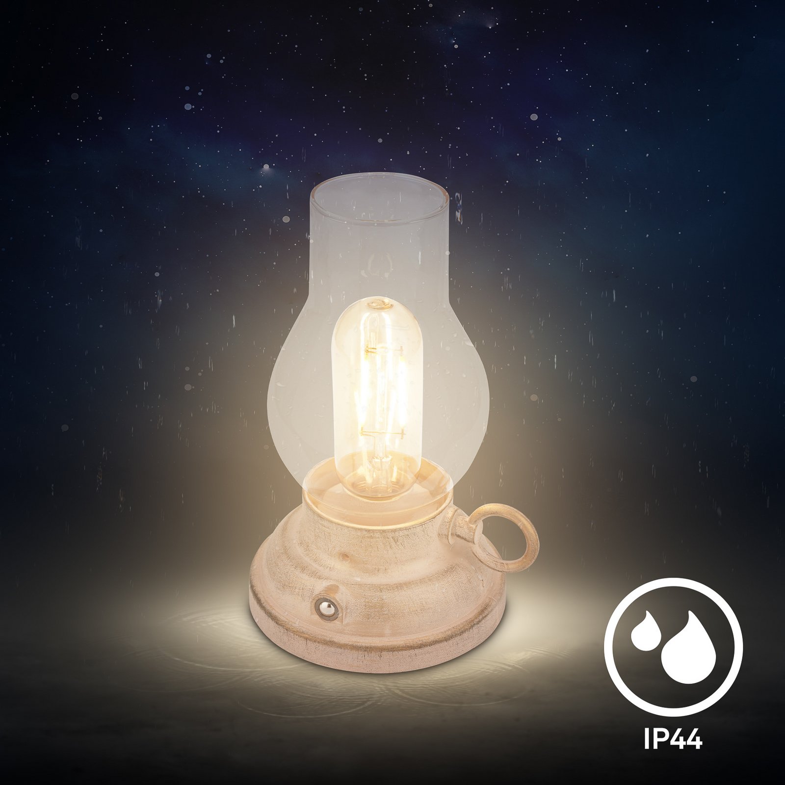LED-akku-pöytälamppu Brilo unplugged Kanea, beige, korkeus 18 cm