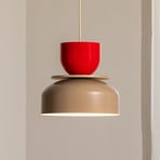 Lampada a sospensione Uto, beige/rosso, paralume in metallo