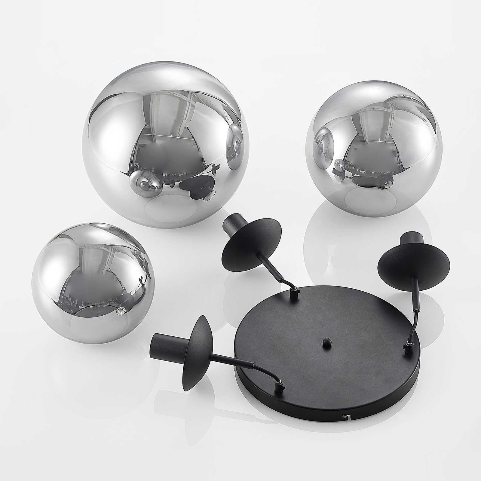 Lindby Teeja suspension 3 sphères verre gris fumée