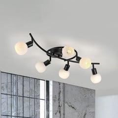 JUST LIGHT. Loki mennyezeti lámpa, 6-fényű, fekete, vas, üveg