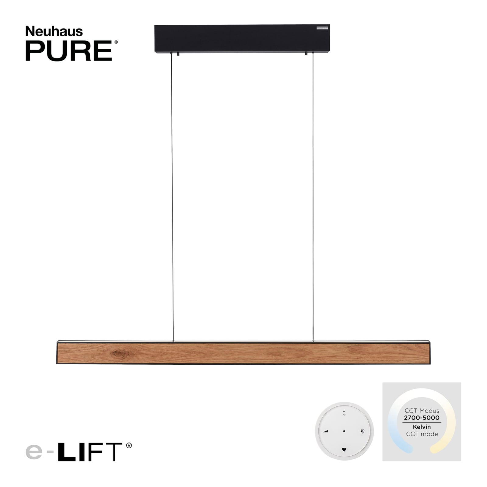 E-Motion LED-pendellampa, ek/svart pärlemor, CCT – PURE E-Motion LED-pendellampa, ek/svart pärlemor, CCT – PURE