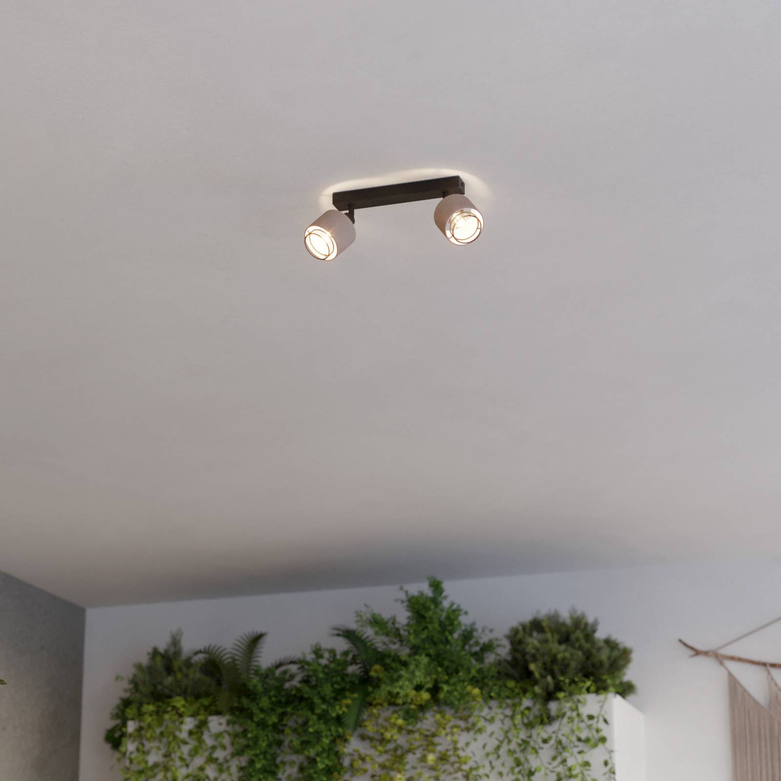 Deckenstrahler Rosley, Länge 31 cm, schwarz/natur, 2-flg. günstig online kaufen