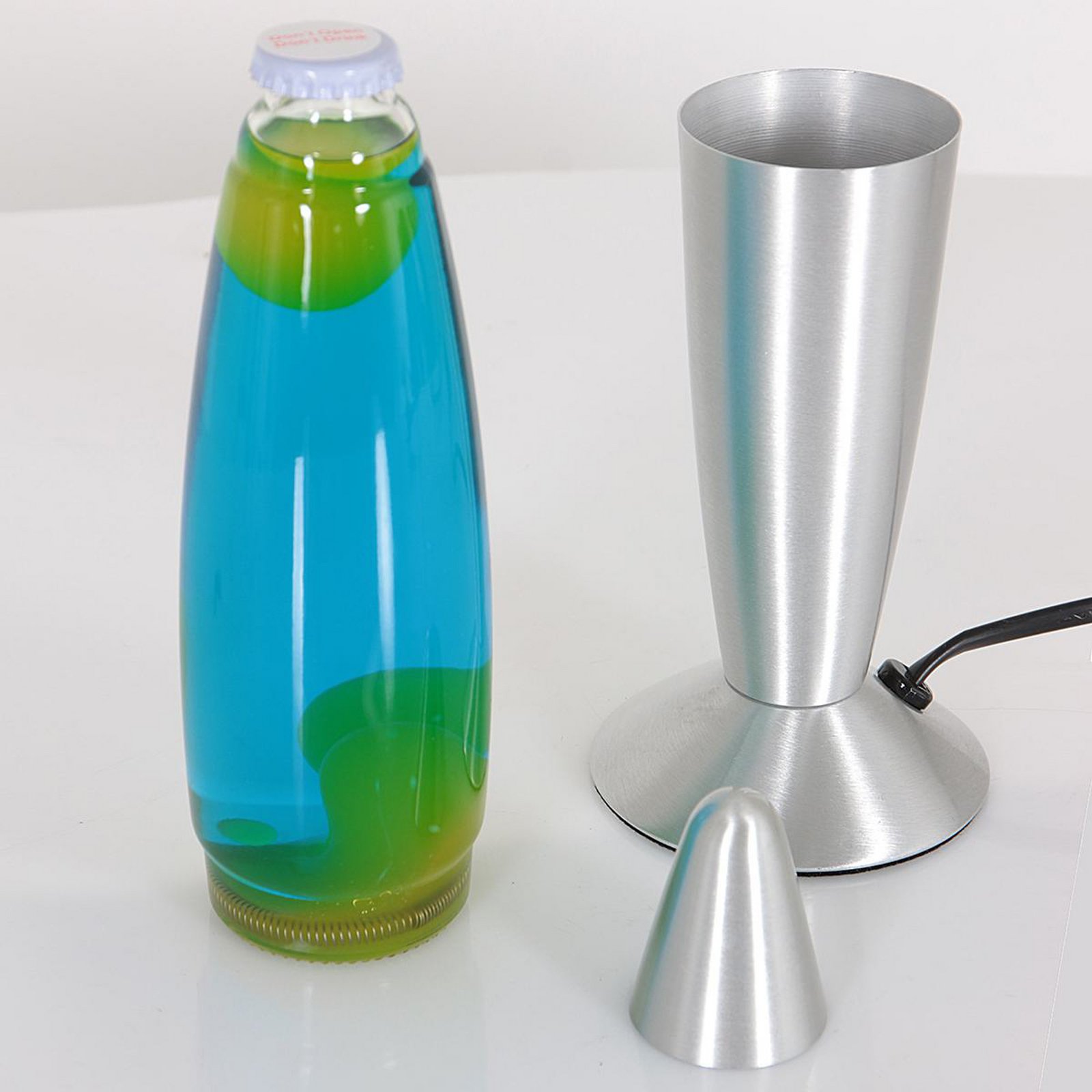 Lavalampe Volcan 3116, stahl, grün-blaue Flüssigkeit, E14