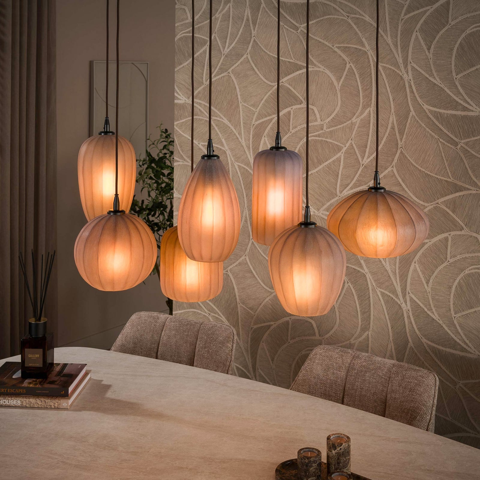 Pendelleuchte Altura, 7-flammig, 96 cm, braun, Glas, E27