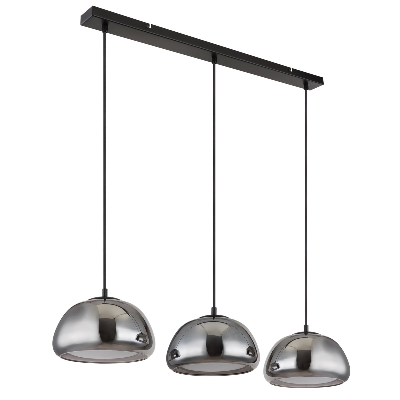 Jella pendant light, length 95 cm, smoke grey, 3-bulb, glass