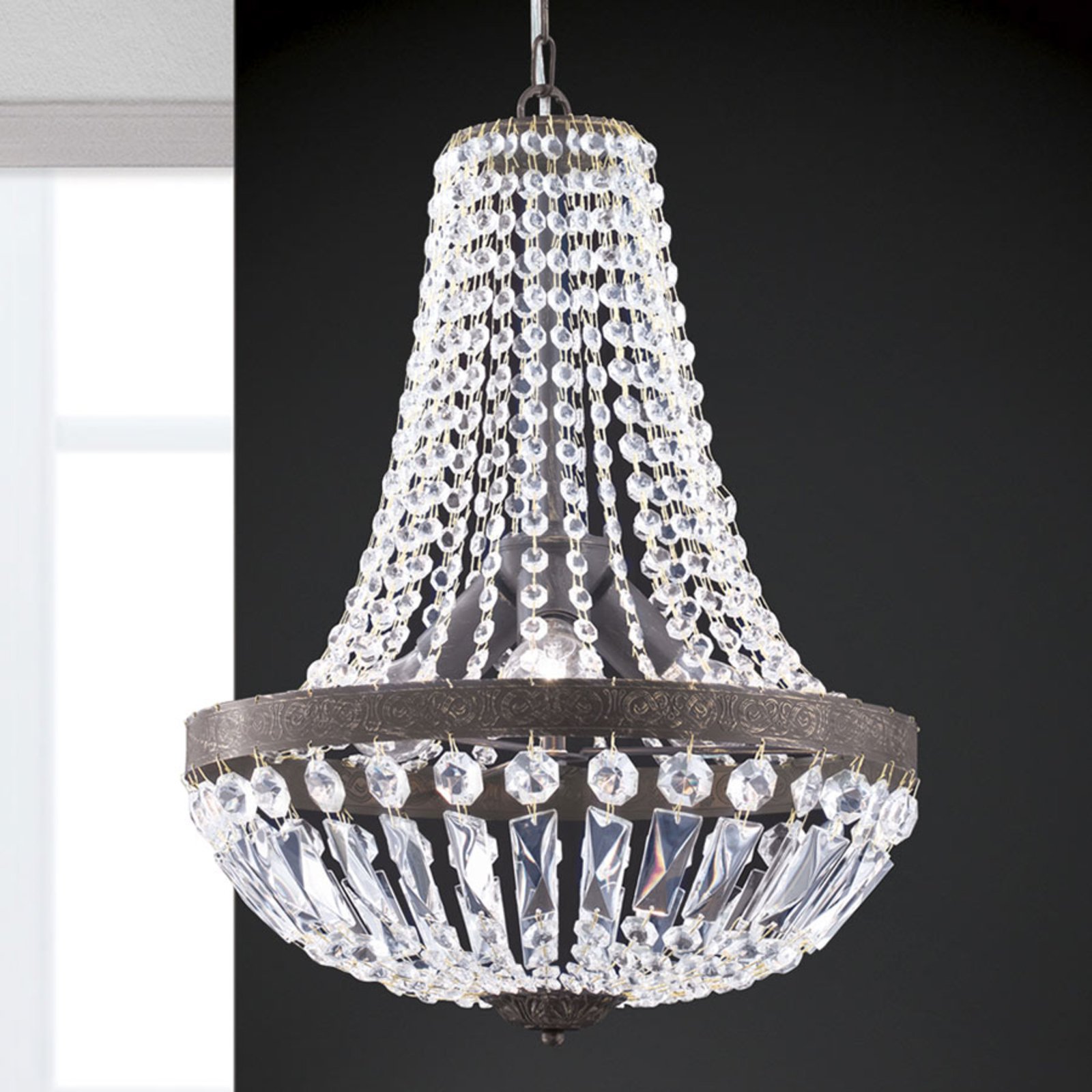 Lampa wisząca Andara, kryształowe łańcuchy, Ø 40cm