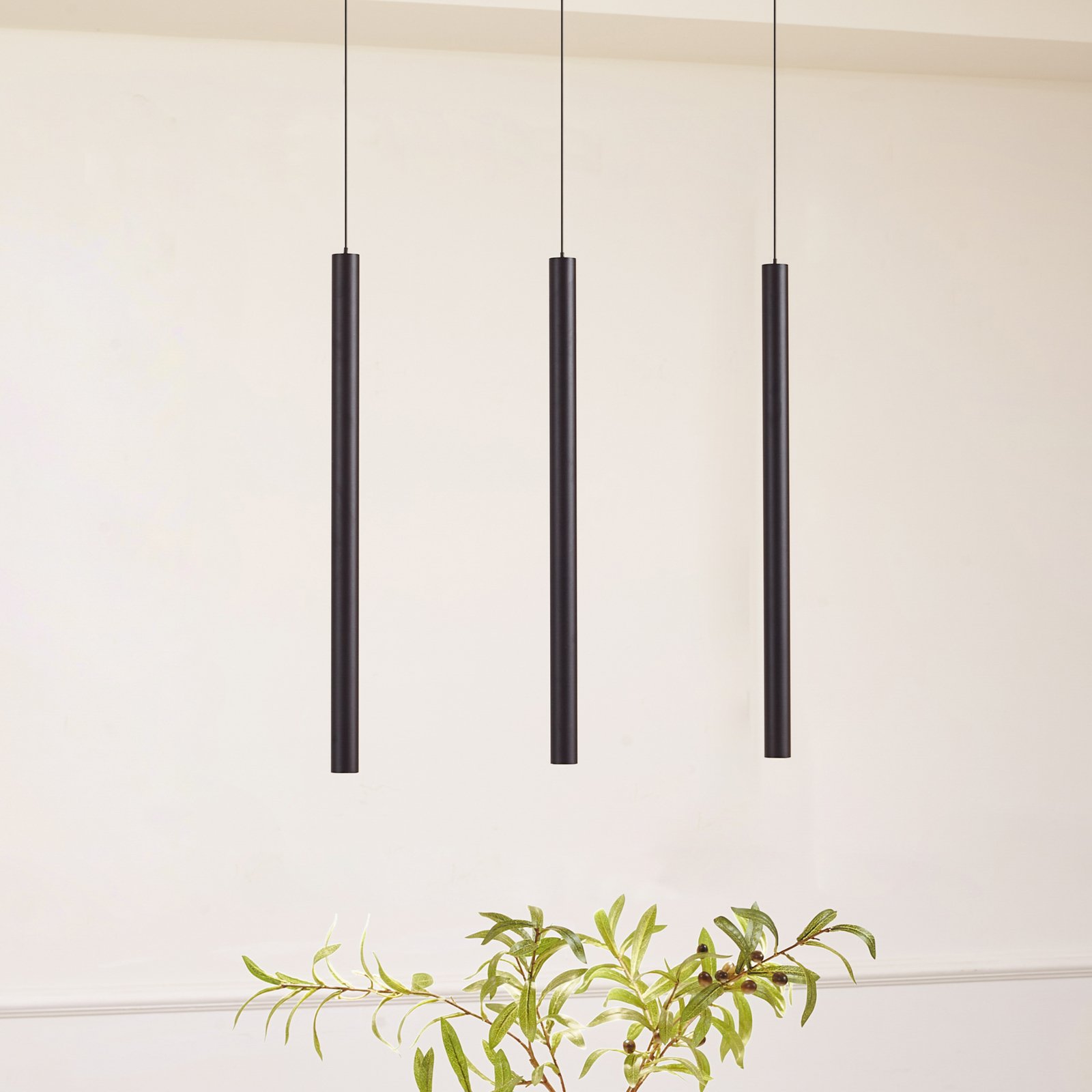 Sistema de riel 48 V Lumaro, colgante, bombilla tubular, 3 luces, negro