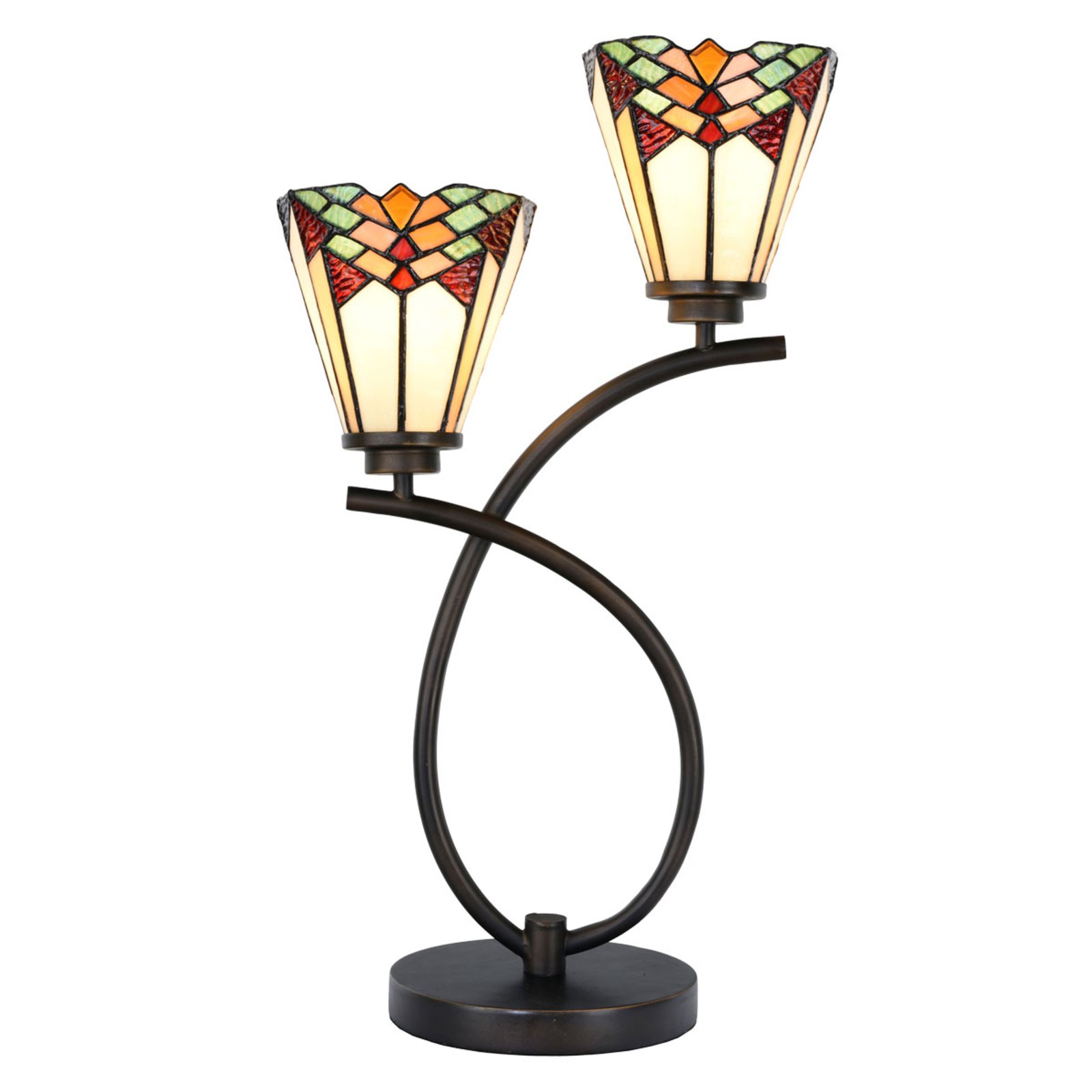 Clayre & Eef 5966 table lamp, colourful glass, Tiffany style, for Living / Dining Room, glass, polyresin, E14, 40 W, energy efficiency: A++, L: 33 cm, W: 19 cm, H: 58 cm