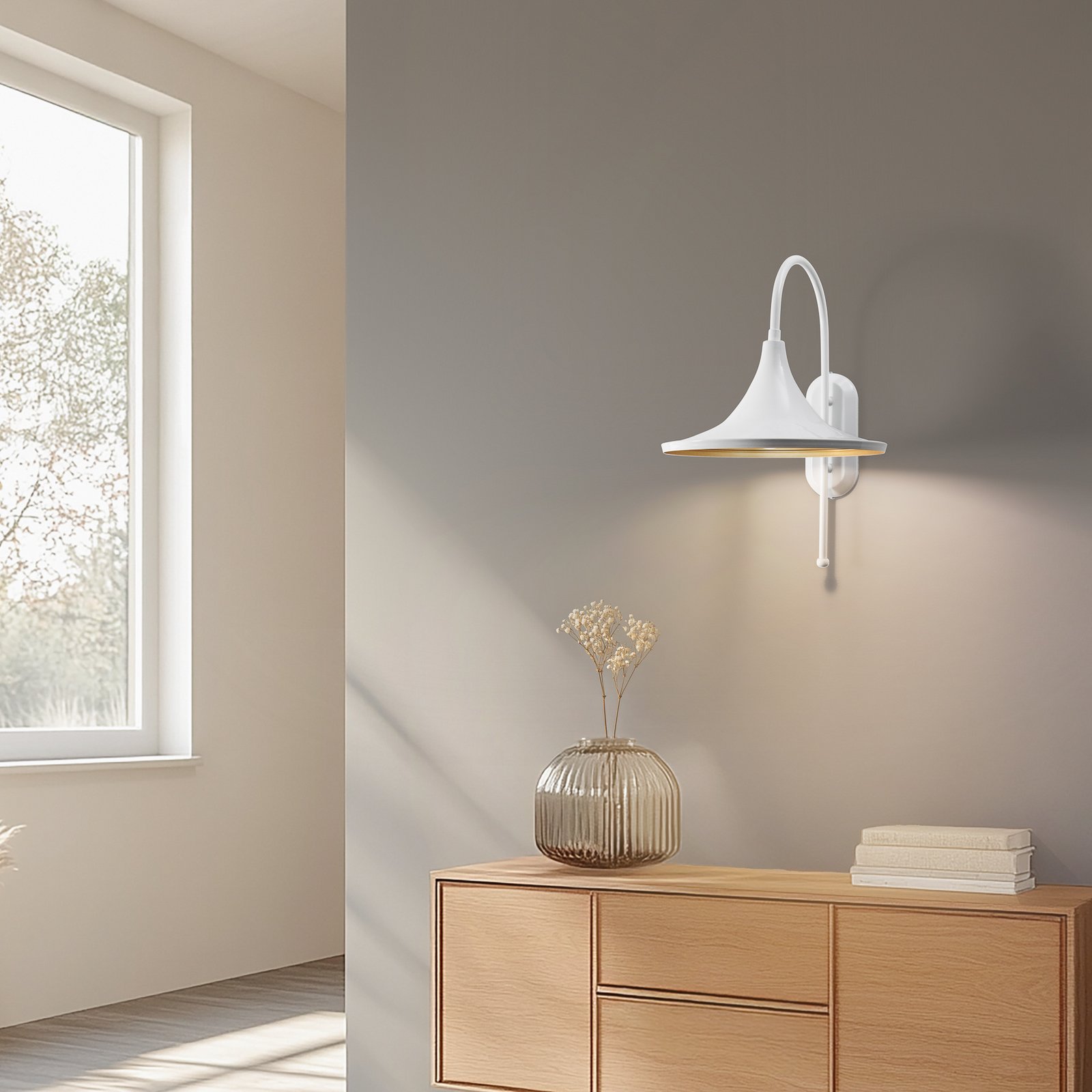 Enjolino wall light, white, height 48 cm, metal, E27