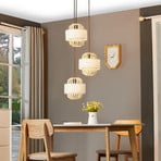 Lindby pendant light Louella, bamboo, Ø 28 cm, 3-bulb, E27