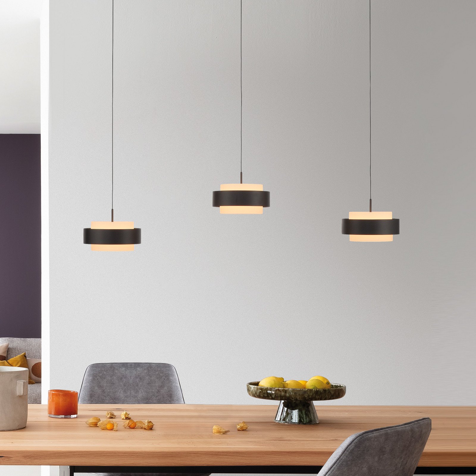 Schöner Wohnen lampă suspendată LED Elmo negru 3 becuri 3000 K - Camera de zi / sufragerie - Modern - Metal