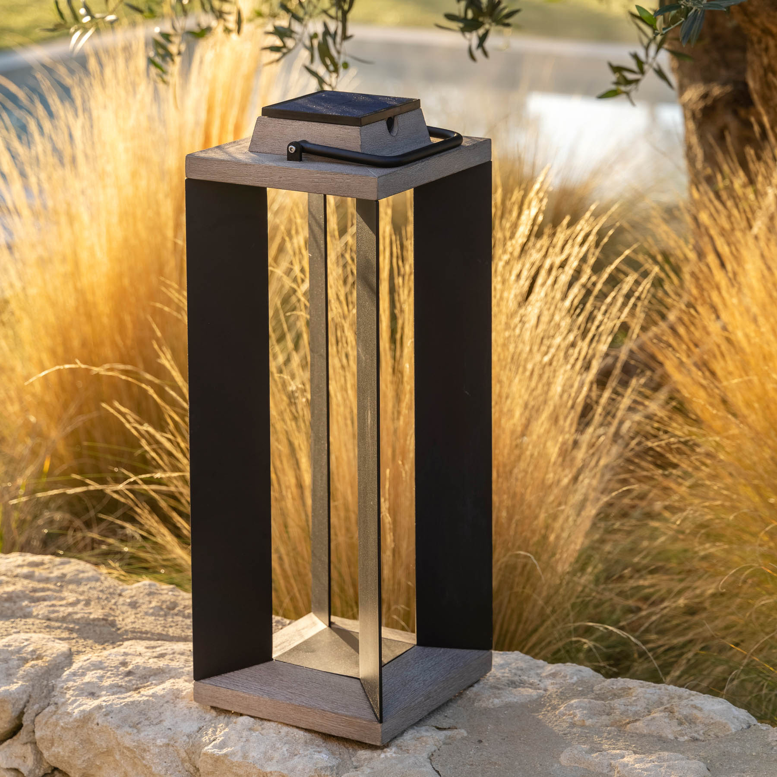 Teckalu solar lantern, Duratek/aluminium black, 65.5cm