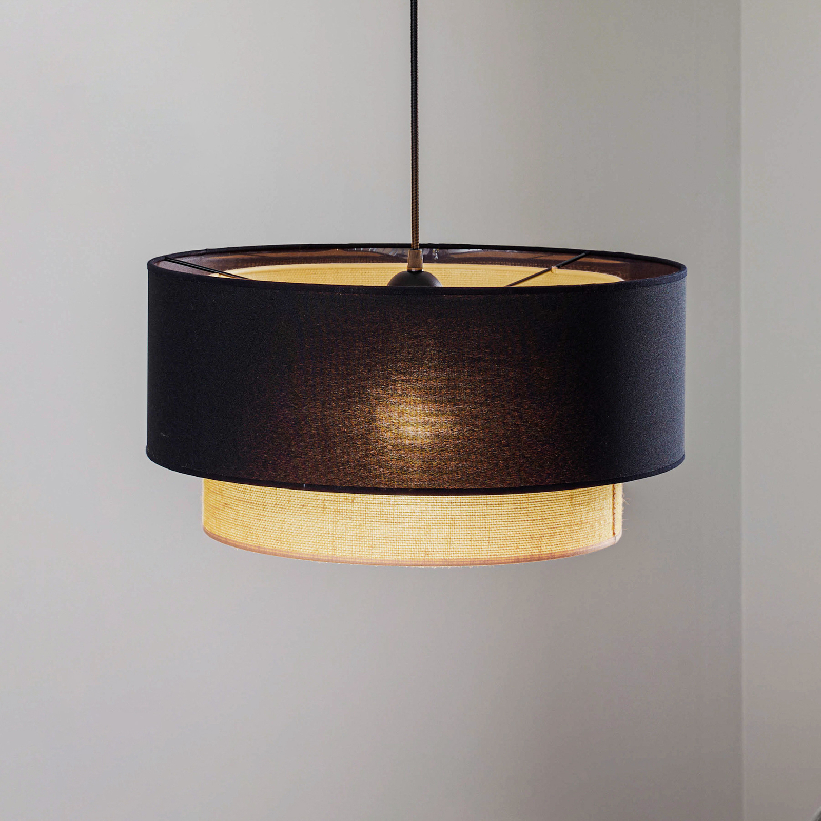 Hanglamp Boho, Ø 45 cm, 1-lamp, zwart/jute