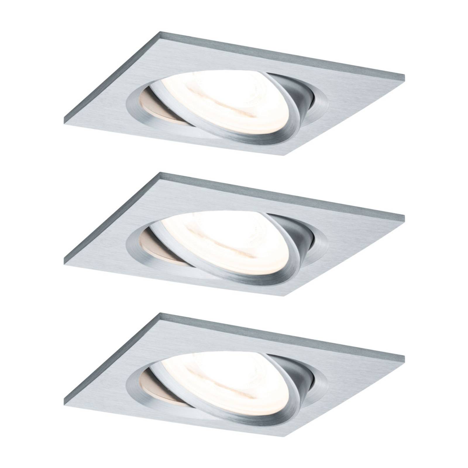 Paulmann Licht Paulmann No. 93474 LED Einbauleuchte Nova eckig 6,5W GU10 Alu 3er-Set dimmbar