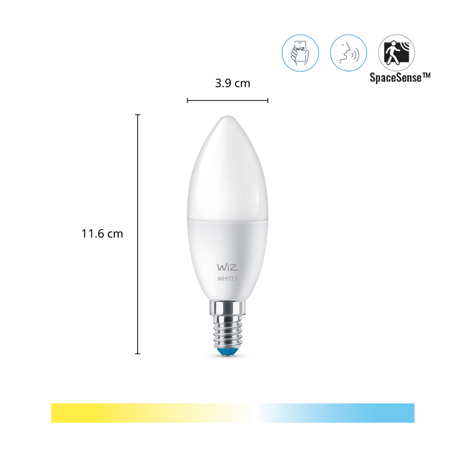 Leuchtmittel Smart TW 4,9W 470lm 2700-6500K Kerzen E14 - WiZ