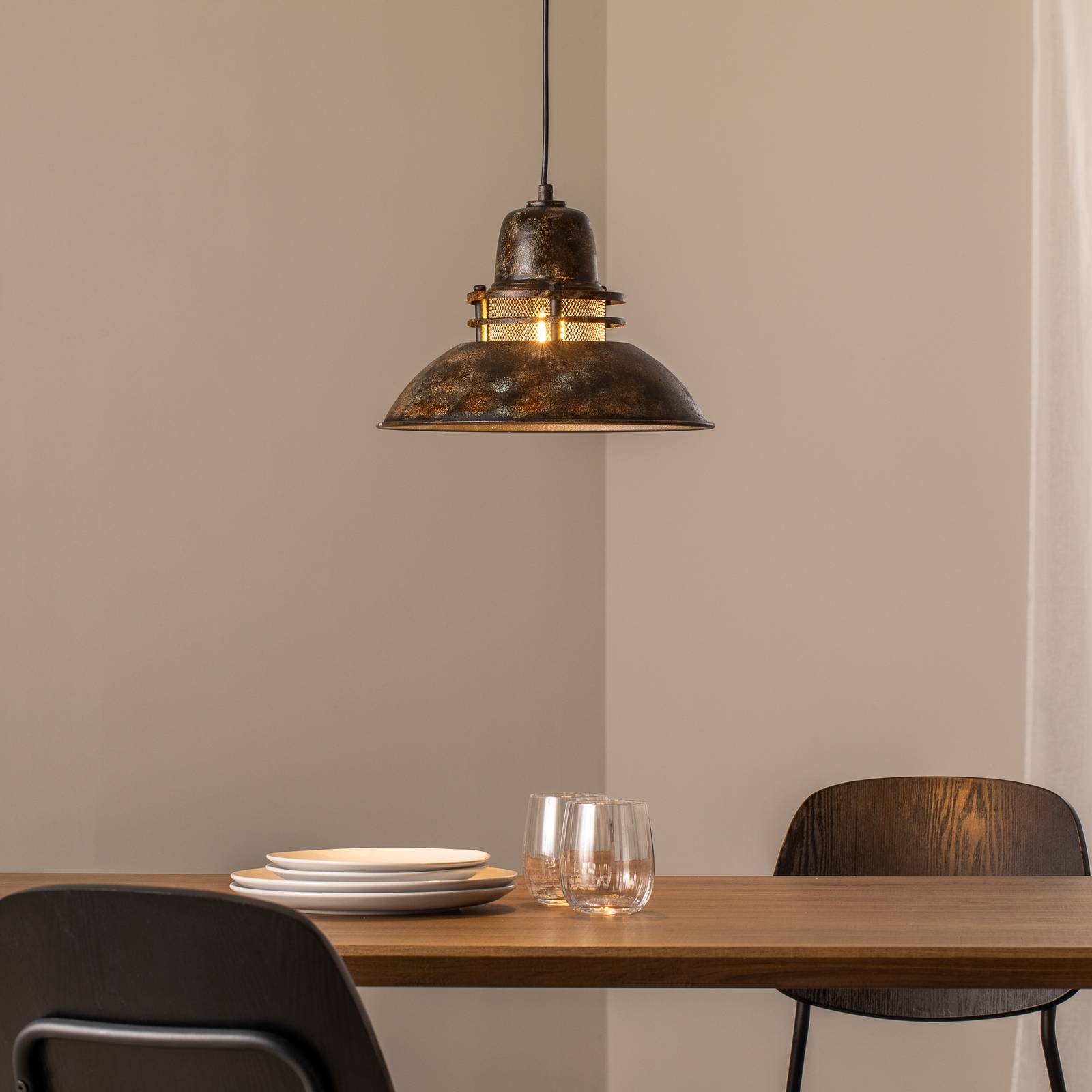 Hängeleuchte Tibet, antikbraun, Ø 34 cm, Metall, E27 günstig online kaufen