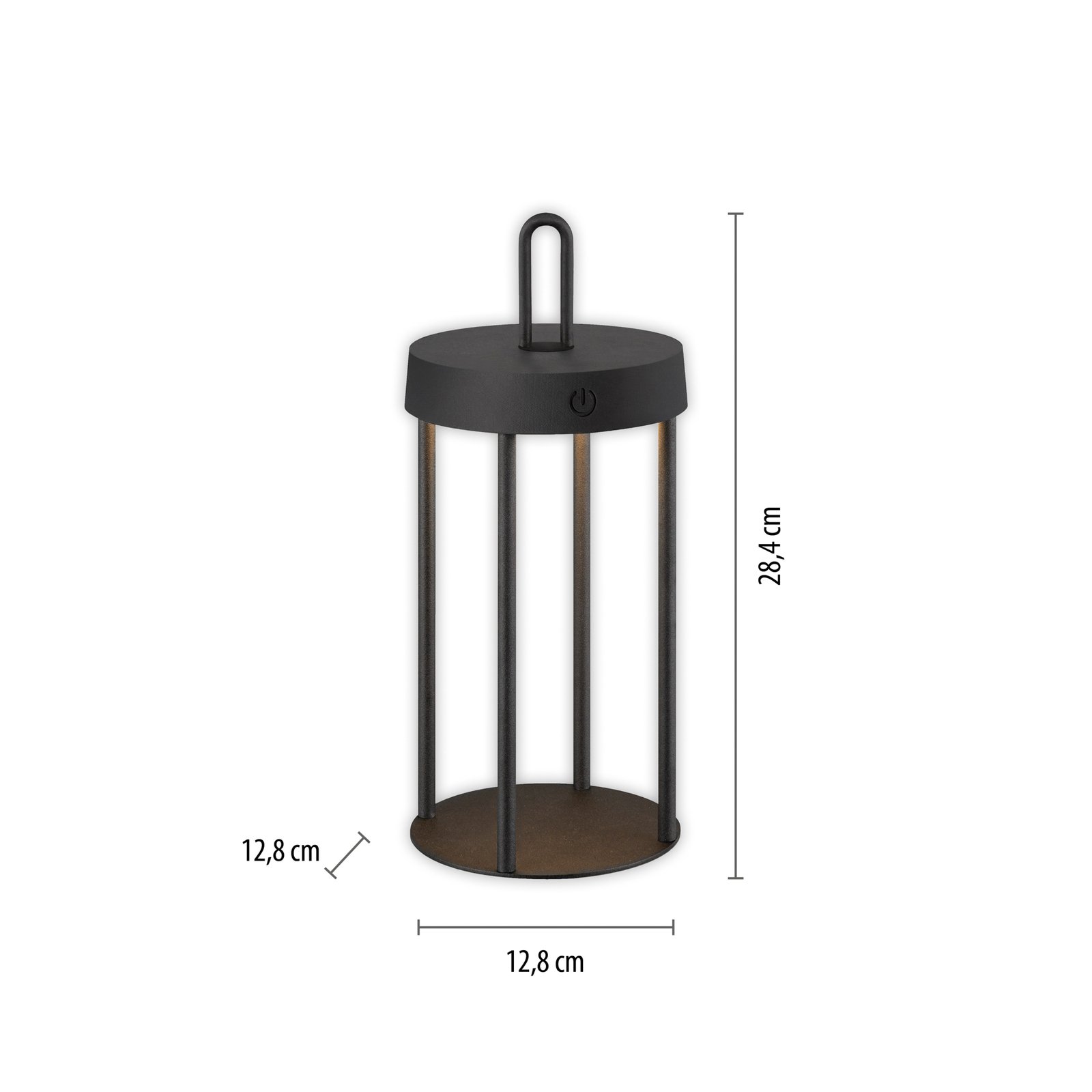 JUST LIGHT. Lampe de table LED rechargeable Anselm noir 28 cm Fer