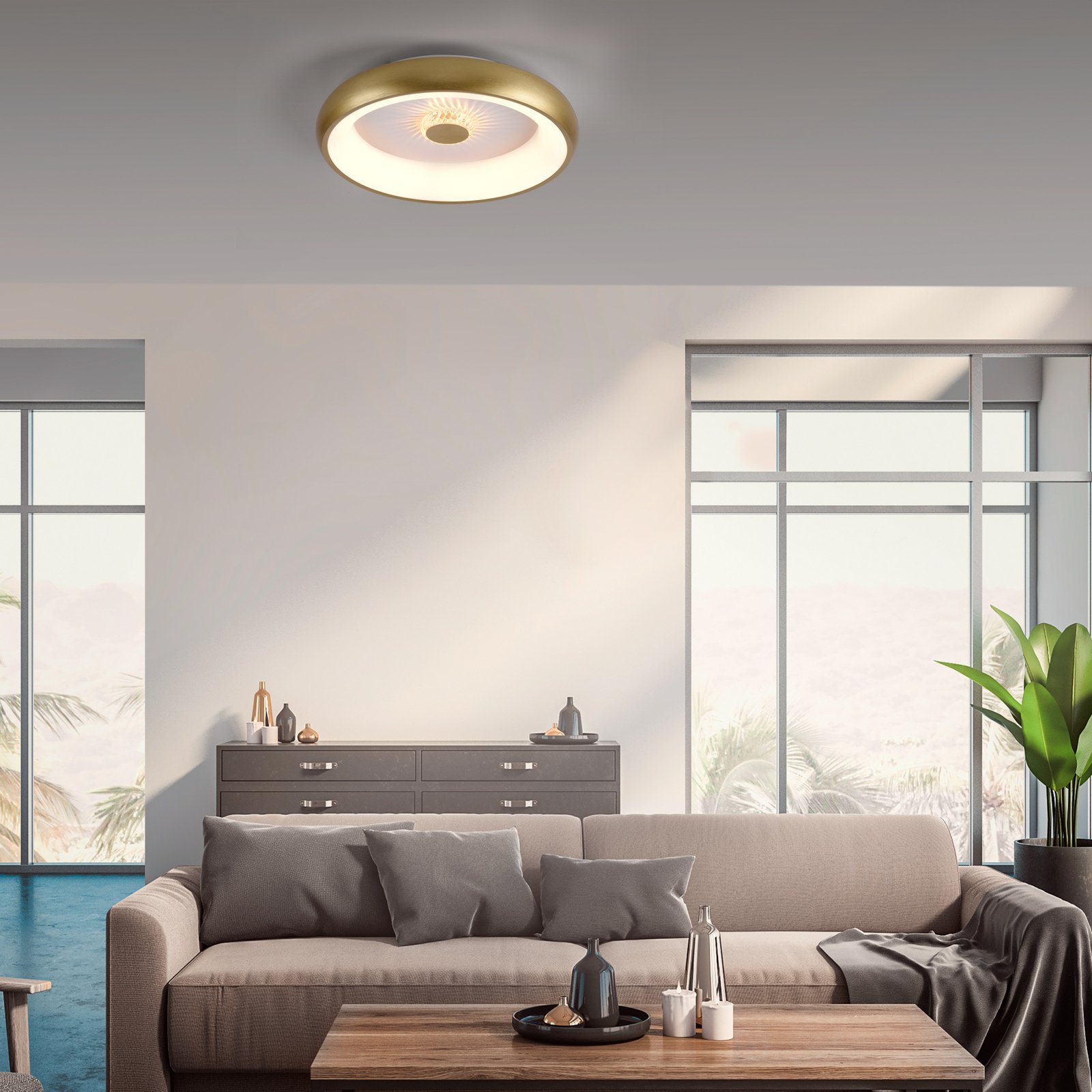 Φωτιστικό οροφής Vertigo LED, CCT, Ø 46,5 cm, ορείχαλκος