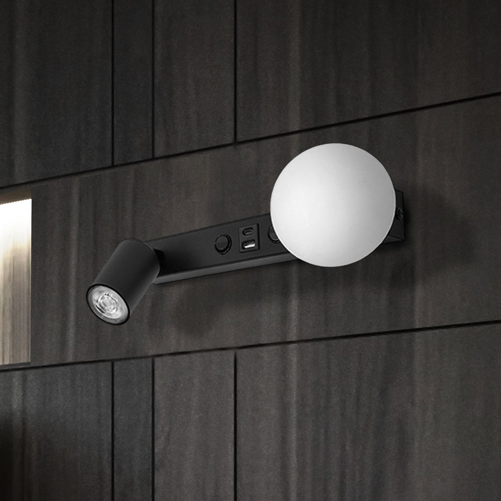 Vox zidna svjetiljka, crna, staklo, širine 35 cm, USB