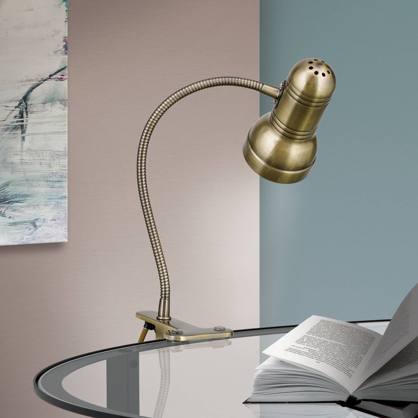 Lampa z klamrą zaciskową Samala patyna