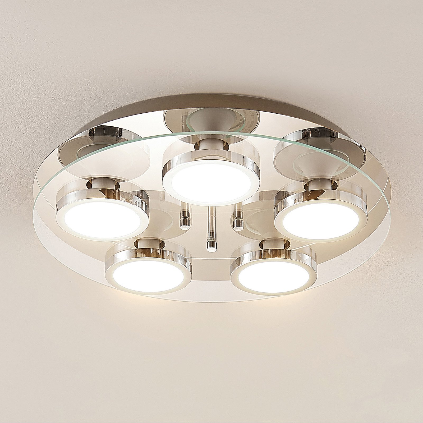 Lindby Gabryl LED ceiling light, 5-bulb, for Living / Dining Room, metal, glass, GU10, 5 W, energy efficiency: A++, H: 6.1 cm