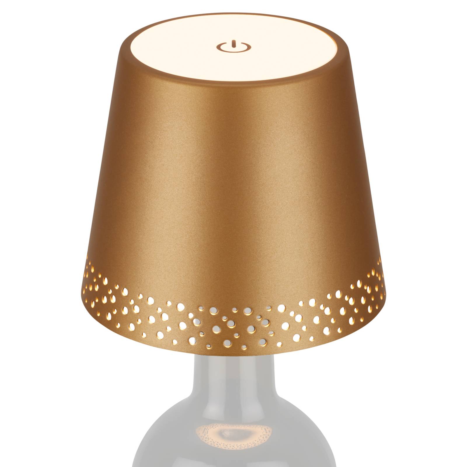 LED-Akku-Flaschenlicht IP44 mit Dimmer, gold